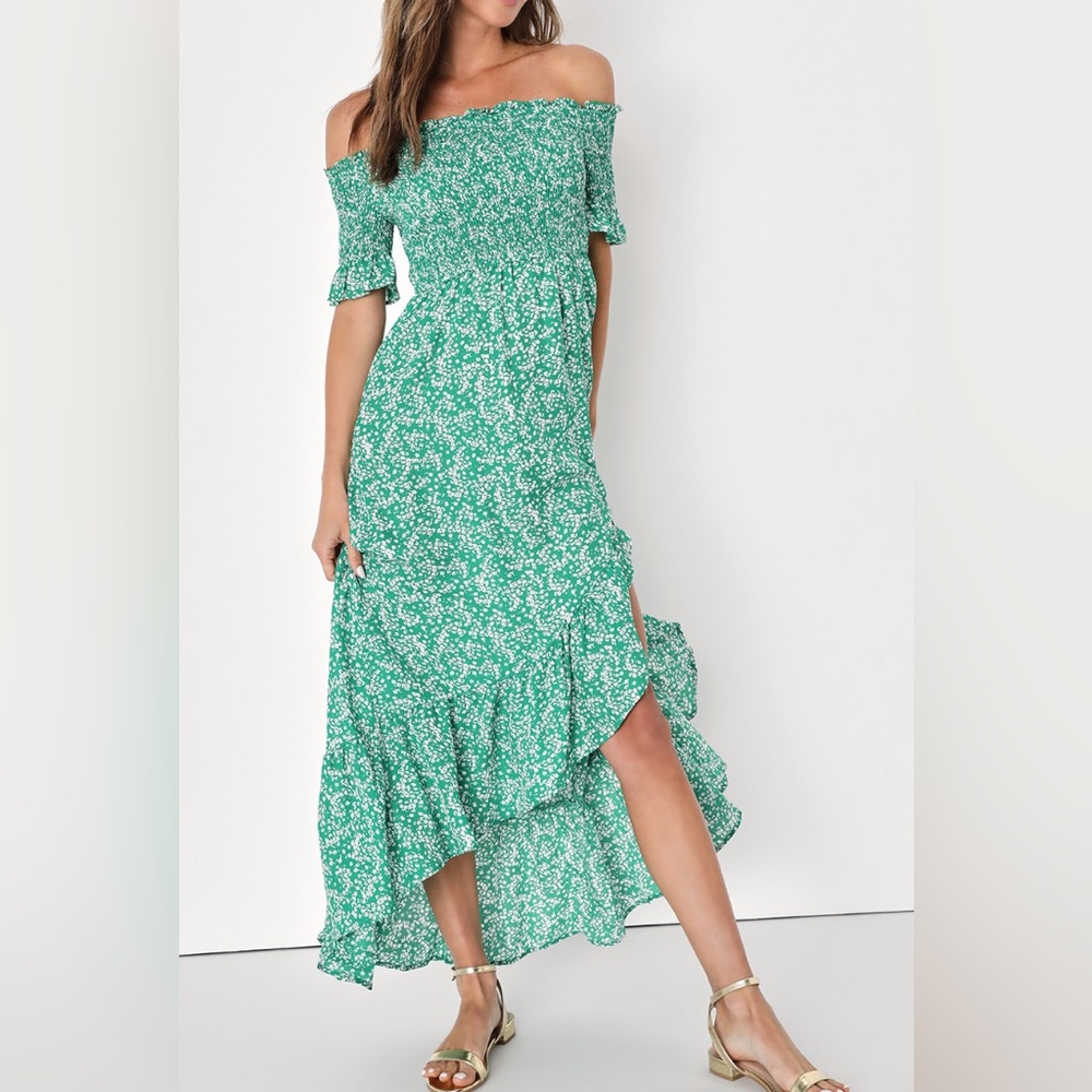 Lulu's Emerald Floral High Low Dress